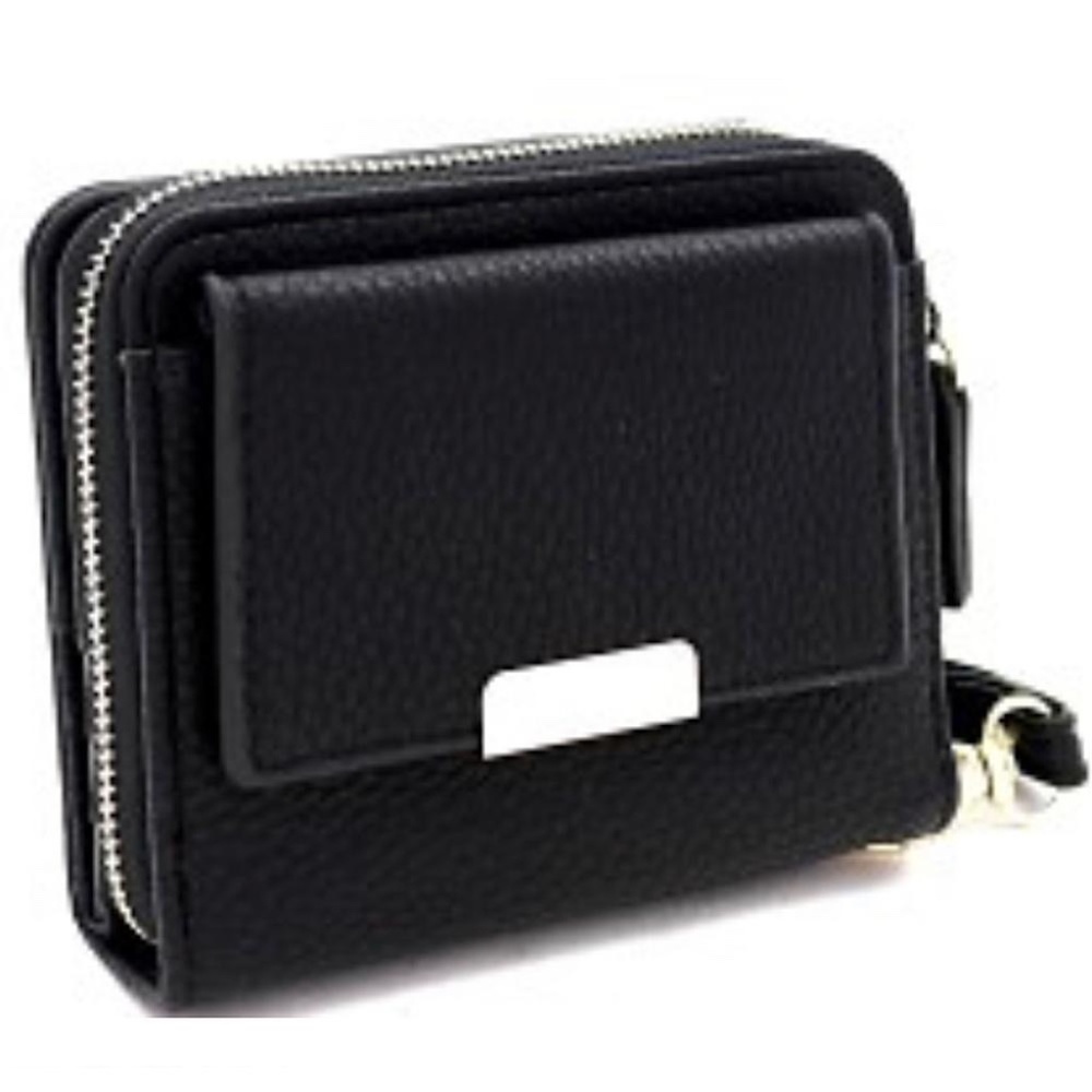 B25 ❤️ Black Zipper Compartment Small Bi-Fold Wristlet Wallet